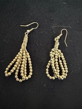 Beaded silver Drop Earrings - leather detail